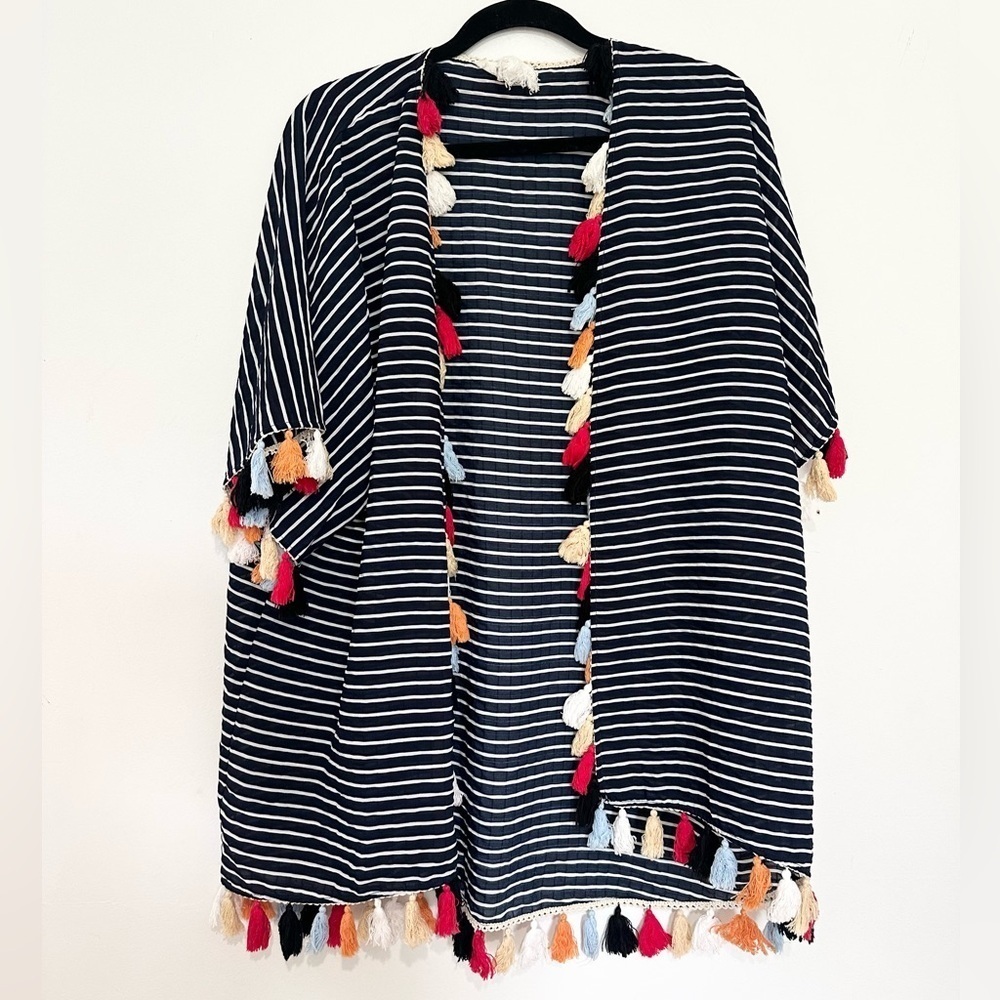 THML Striped Kimono with Colorful Tassels coverup lightweight size medium/large